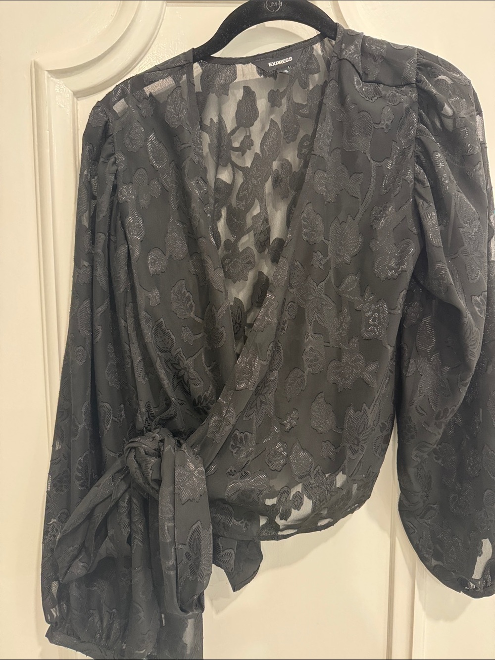 Express Black Floral Jacquard Wrap Blouse. Used. Size Small